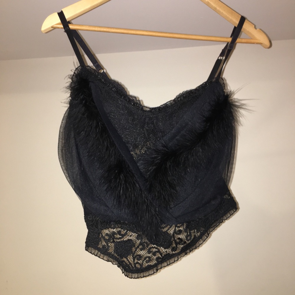 Black bustier crop top, from Paris,lace & feathers